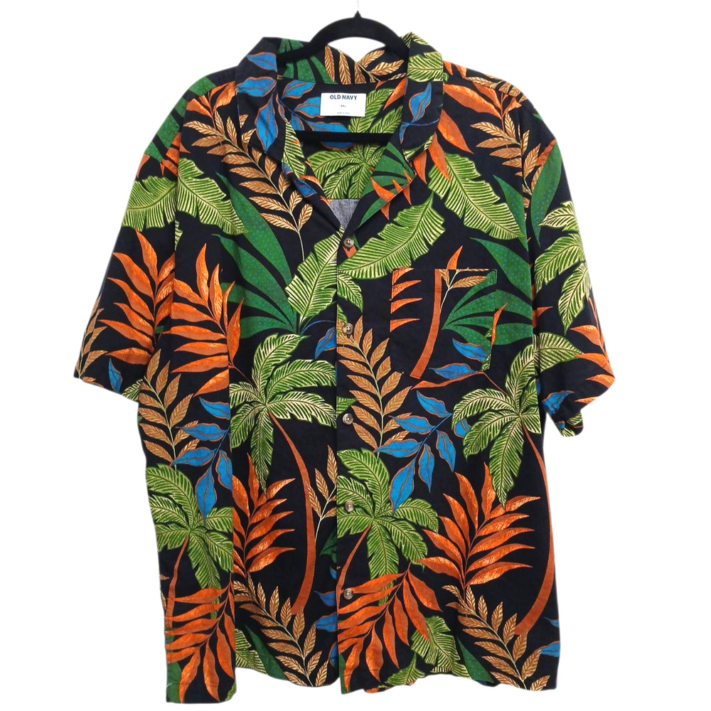 Old Navy Tropical Camp Shirt Sz 2XL Black Palm Luau Party Travel Hawaii Vacation